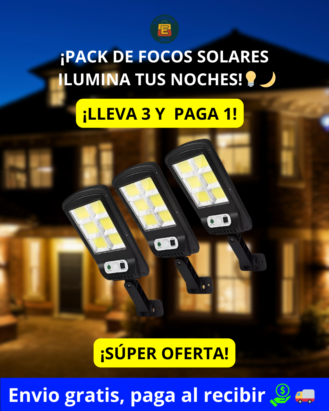 💥¡SUPER OFERTA!💥 Pack 3x1 Focos Solares ✨ ¡Ilumina sin pagar luz! ⚡🔋+ ENVÍO GRATIS🎁, PAGA AL RECIBIR 🏡